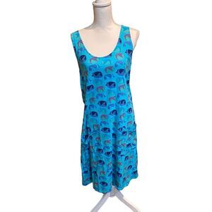 Fresh Produce‎ Blue Fish Print Sleeveless Dress / Cotton Swim Cover Up Size M